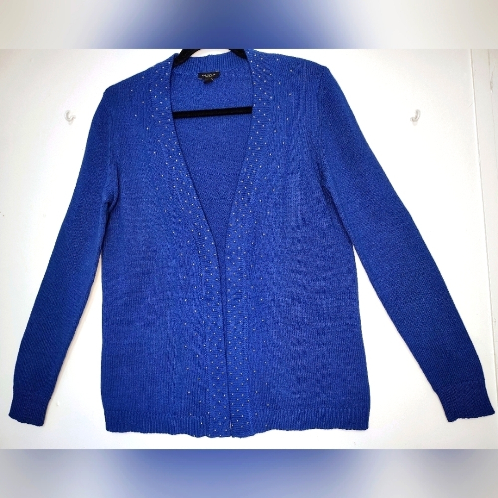 Ann Taylor women's Cardigan knitted,silver studs, oversized cotton blend sz S. - Picture 2 of 16
